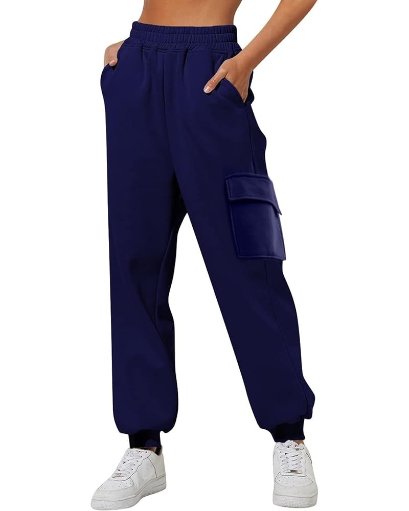 Womens Stretch Pants Elastic Waist Casual Loose Foot Fleece Sweatpants Women's Running Pants Flowy Pajama Pants Plus G-navy $...