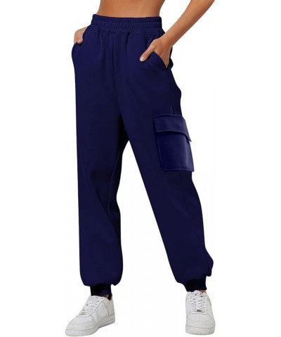 Womens Stretch Pants Elastic Waist Casual Loose Foot Fleece Sweatpants Women's Running Pants Flowy Pajama Pants Plus G-navy $...