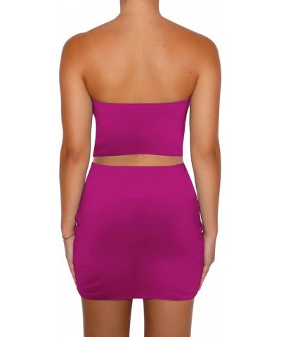 Women 2 Piece Skirt Sets Outfit Slim Crop Tube Top Sleeveless Shirt High Waist Bodycon Mini Skirt 2Pcs Skirt Set 15-rose Red ...