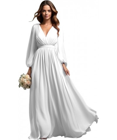 Women's Bridesmaid Dresses with Sleeves V Neck Long Slit Formal Evening Party Gown White $30.55 Dresses