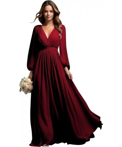 Women's Bridesmaid Dresses with Sleeves V Neck Long Slit Formal Evening Party Gown White $30.55 Dresses