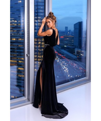 Velvet Long Prom Dresses for Women Beaded Mermaid Formal Dress with Slit V Neck Evening Gowns Plum $24.48 Dresses