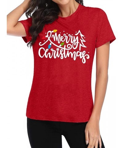 Christmas Shirts Women Funny Merry Christmas Lights Graphic Tees Xmas Tree T-Shirt Holiday Tops Red $12.71 T-Shirts