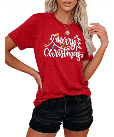 Christmas Shirts Women Funny Merry Christmas Lights Graphic Tees Xmas Tree T-Shirt Holiday Tops Red $12.71 T-Shirts