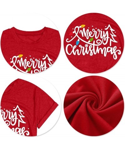 Christmas Shirts Women Funny Merry Christmas Lights Graphic Tees Xmas Tree T-Shirt Holiday Tops Red $12.71 T-Shirts