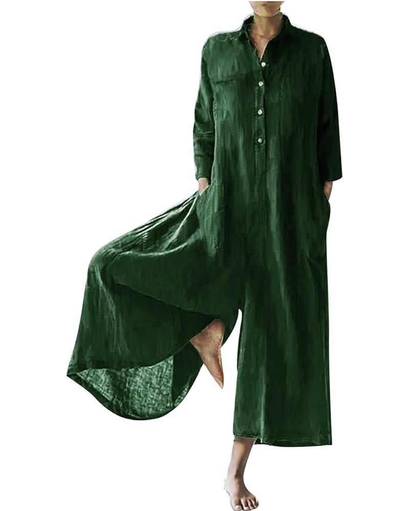 Womens Plus Size Loose Jumpsuit Cotton Linen Square Neck Cap Sleeve Casual Oversized Baggy Rompers Wide Leg Long Pants 9-gree...