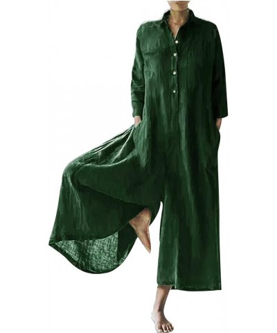 Womens Plus Size Loose Jumpsuit Cotton Linen Square Neck Cap Sleeve Casual Oversized Baggy Rompers Wide Leg Long Pants 9-gree...