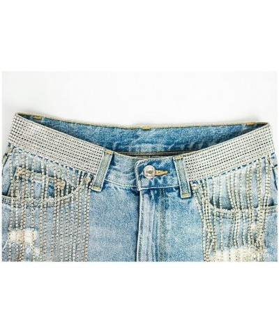 Women's Shiny Jean Shorts Rhinestone Fringe Tassels Wide Leg Sexy Summer Denim Short Jeans Blue-sl130 $16.66 Shorts