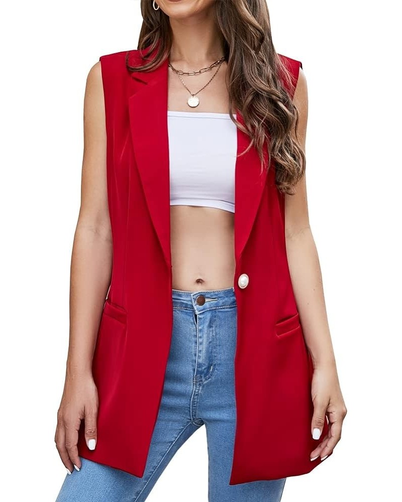 Women's Long Sleeveless Duster Trench Vest Casual Lapel Office Blazer Jacket Wine Red $25.29 Vests