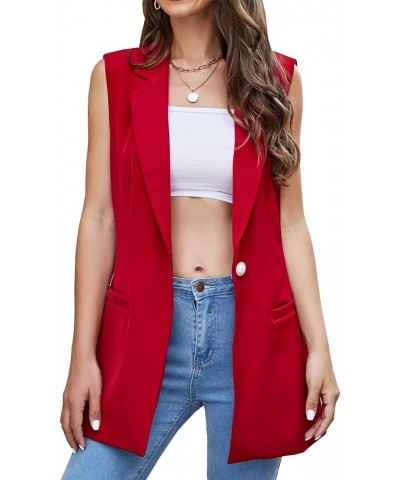 Women's Long Sleeveless Duster Trench Vest Casual Lapel Office Blazer Jacket Wine Red $25.29 Vests