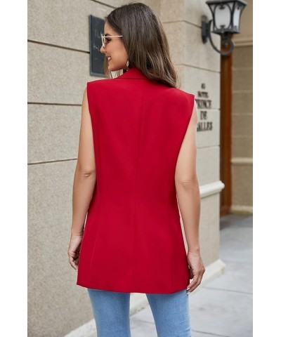 Women's Long Sleeveless Duster Trench Vest Casual Lapel Office Blazer Jacket Wine Red $25.29 Vests