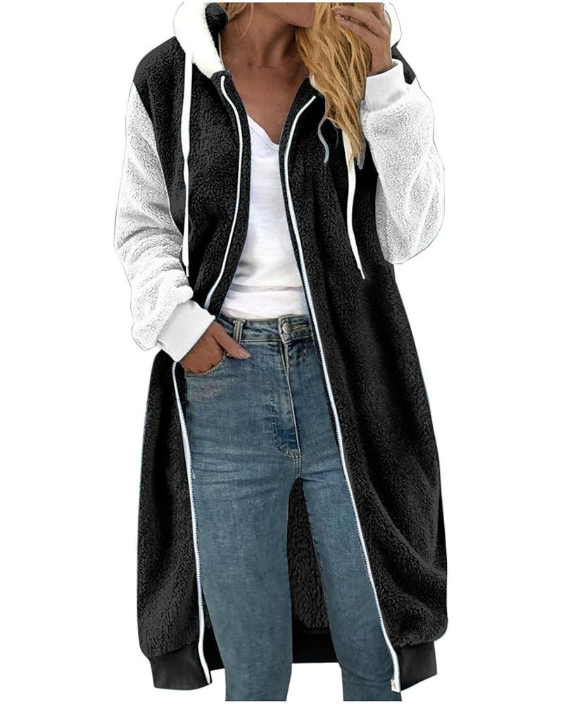 Women's Winter Fleece Coats with Hood Plus Size Warm Fuzzy Zip Up Sherpa Jackets Hoodie Thicken Outwear with Pockets L02*blac...