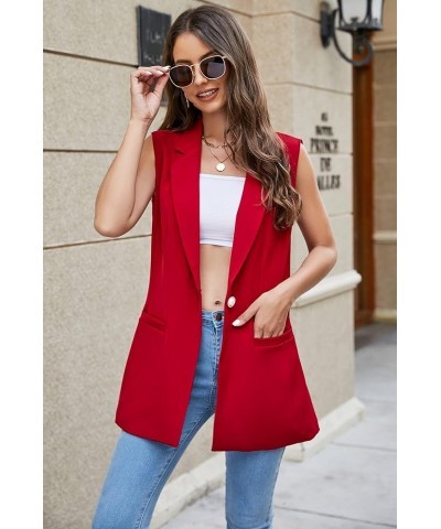 Women's Long Sleeveless Duster Trench Vest Casual Lapel Office Blazer Jacket Wine Red $25.29 Vests