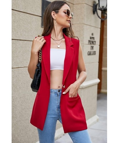 Women's Long Sleeveless Duster Trench Vest Casual Lapel Office Blazer Jacket Wine Red $25.29 Vests