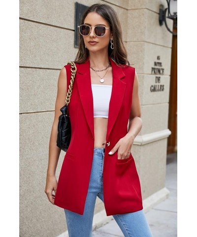 Women's Long Sleeveless Duster Trench Vest Casual Lapel Office Blazer Jacket Wine Red $25.29 Vests