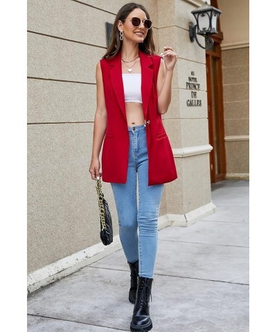 Women's Long Sleeveless Duster Trench Vest Casual Lapel Office Blazer Jacket Wine Red $25.29 Vests