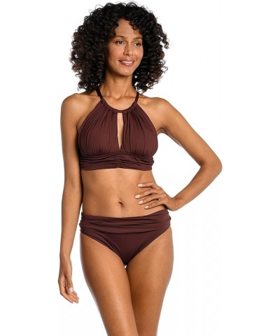 Women's Standard Island Goddess High Neck Midkini Swimsuit Bikini Top Java $22.74 Swimsuits