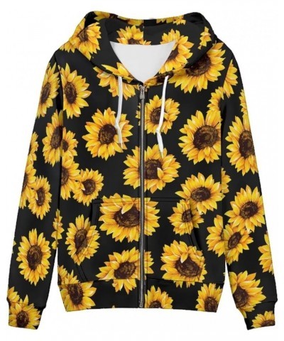 Autumn Sweatshirt for Women Zip up Ladies ClothingCasual Long Sleeve Women's Hoodies for Female Sunflowers $22.54 Hoodies & S...