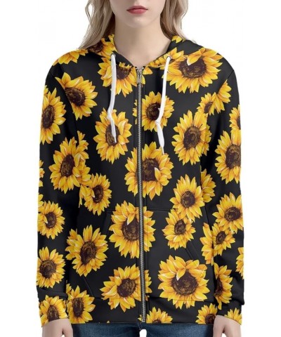 Autumn Sweatshirt for Women Zip up Ladies ClothingCasual Long Sleeve Women's Hoodies for Female Sunflowers $22.54 Hoodies & S...