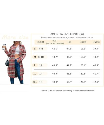 Women's Casual Plaid Lapel Shacket Jacket Wool Blend Button Up Shirt Loose Oversize Coat 4-wine Red-upgraded Lining $17.64 Coats