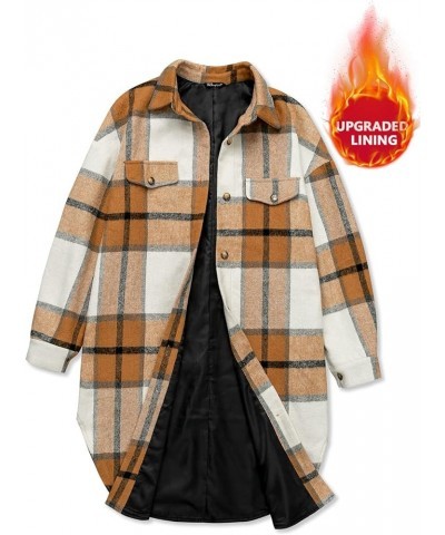 Women's Casual Plaid Lapel Shacket Jacket Wool Blend Button Up Shirt Loose Oversize Coat 4-wine Red-upgraded Lining $17.64 Coats