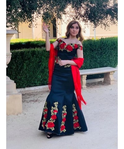 Floral Embroidered Off Shoulder Quinceanera Dresses Mexican Party Mermaid Formal Dress 2024 Black $51.00 Dresses