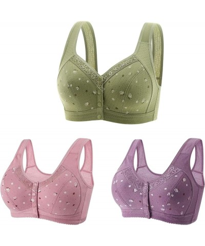 Daisy Bras for Older Women 3 Pack Front Closure Wireless Sports Bras Senior Comfortable Everyday Bras Tshirt Bralettes A38_ar...