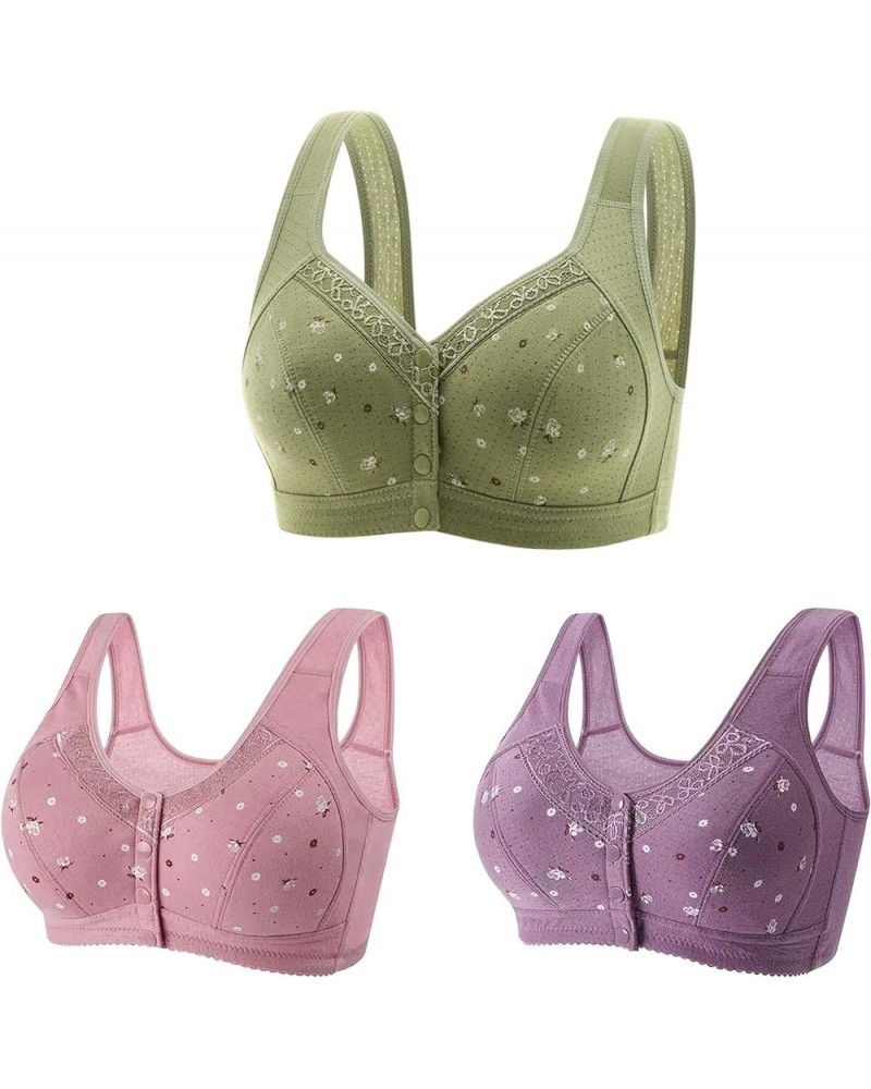 Daisy Bras for Older Women 3 Pack Front Closure Wireless Sports Bras Senior Comfortable Everyday Bras Tshirt Bralettes A38_ar...