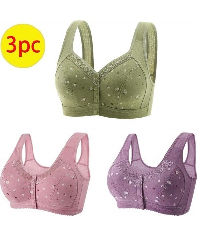 Daisy Bras for Older Women 3 Pack Front Closure Wireless Sports Bras Senior Comfortable Everyday Bras Tshirt Bralettes A38_ar...