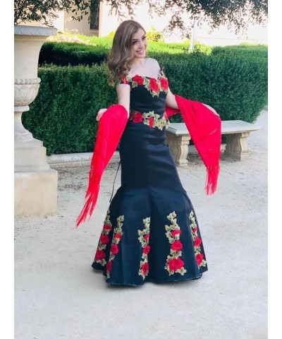 Floral Embroidered Off Shoulder Quinceanera Dresses Mexican Party Mermaid Formal Dress 2024 Black $51.00 Dresses