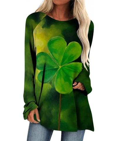 St Patricks Day Shirt Women Long Sleeve Lucky Funny Tshirts Irish Shamrock Graphic Tees Blouse 017-green $10.44 Blouses