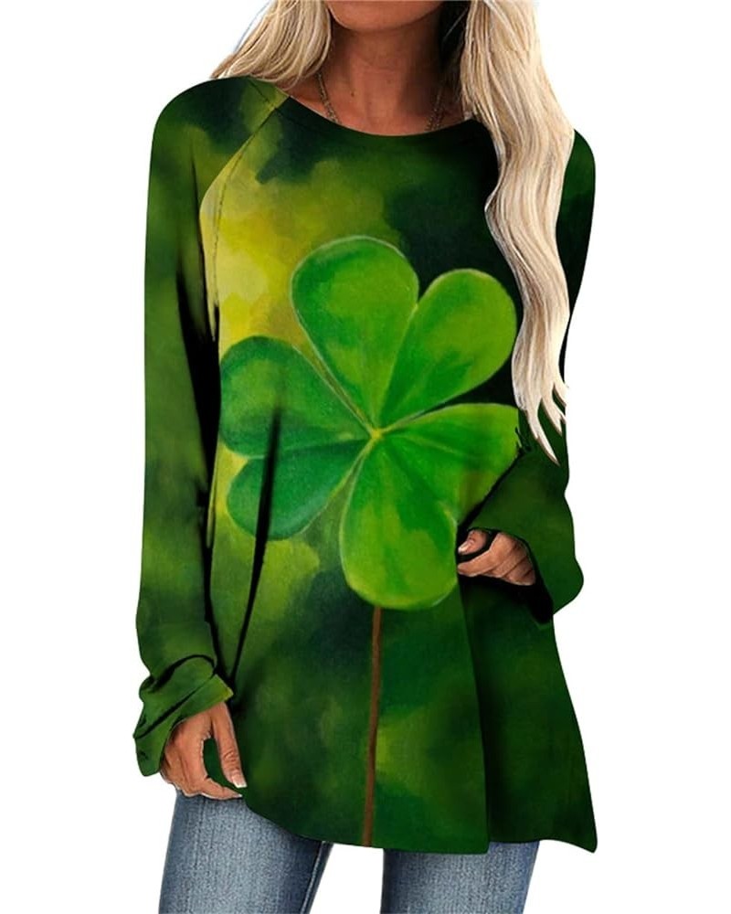 St Patricks Day Shirt Women Long Sleeve Lucky Funny Tshirts Irish Shamrock Graphic Tees Blouse 017-green $10.44 Blouses