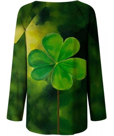 St Patricks Day Shirt Women Long Sleeve Lucky Funny Tshirts Irish Shamrock Graphic Tees Blouse 017-green $10.44 Blouses