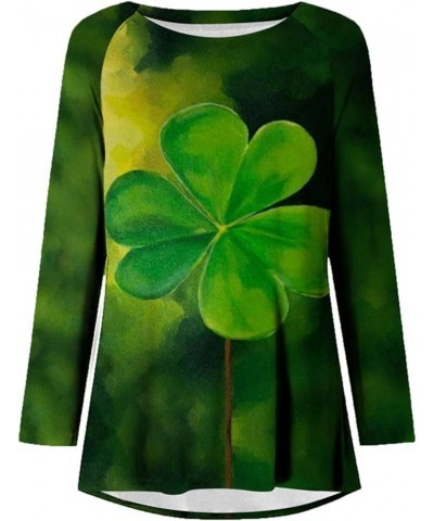 St Patricks Day Shirt Women Long Sleeve Lucky Funny Tshirts Irish Shamrock Graphic Tees Blouse 017-green $10.44 Blouses