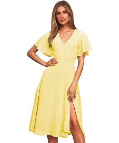 Women's Short Sleeve Bridesmaid Dresses with Slit V Neck Chiffon Short Formal Evening Gowns Yellow $20.70 Dresses