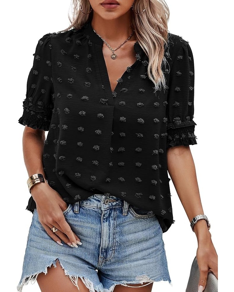 Womens Tops, Summer Casual Short Sleeve V Neck Solid Flowy Top Loose Tunic Blouses Shirts 2393black $14.72 Tops