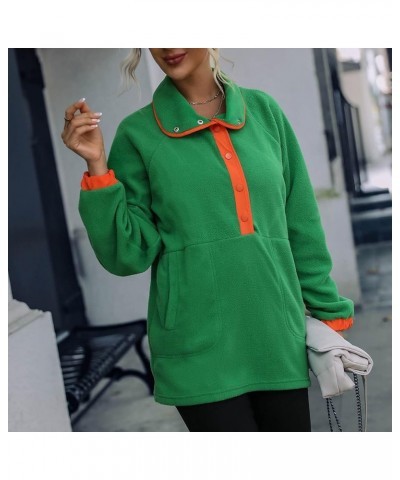 Womens Winter Fashion 2022 Loose Long Sleeve Lapel Colorblock Breasted Fleece Pullover Plush Sweatshirt Casual Tops Green $10...