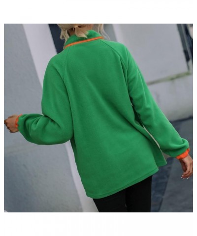 Womens Winter Fashion 2022 Loose Long Sleeve Lapel Colorblock Breasted Fleece Pullover Plush Sweatshirt Casual Tops Green $10...