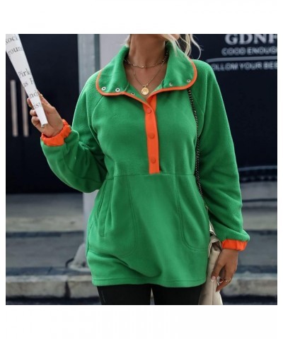 Womens Winter Fashion 2022 Loose Long Sleeve Lapel Colorblock Breasted Fleece Pullover Plush Sweatshirt Casual Tops Green $10...