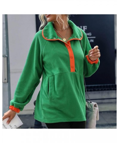 Womens Winter Fashion 2022 Loose Long Sleeve Lapel Colorblock Breasted Fleece Pullover Plush Sweatshirt Casual Tops Green $10...