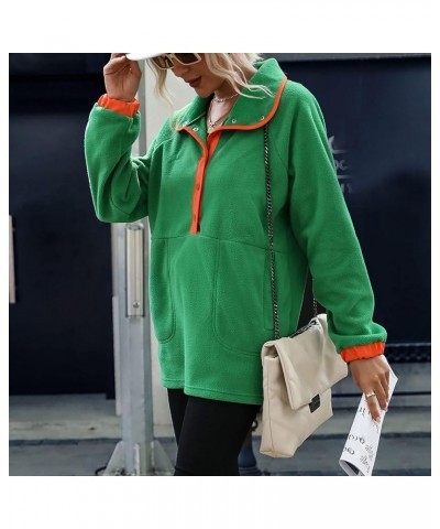 Womens Winter Fashion 2022 Loose Long Sleeve Lapel Colorblock Breasted Fleece Pullover Plush Sweatshirt Casual Tops Green $10...