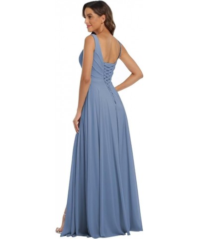 V Neck Chiffon Bridesmaid Dresses with Slit Prom Dress Long A Line Formal Evening Gown Grey $28.98 Dresses