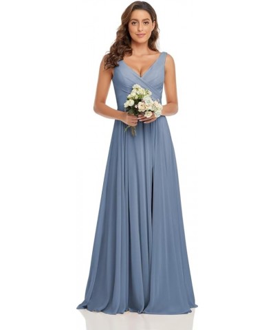 V Neck Chiffon Bridesmaid Dresses with Slit Prom Dress Long A Line Formal Evening Gown Grey $28.98 Dresses