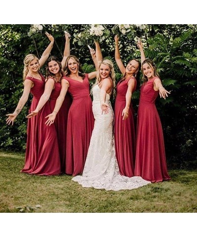 V Neck Chiffon Bridesmaid Dresses with Slit Prom Dress Long A Line Formal Evening Gown Grey $28.98 Dresses