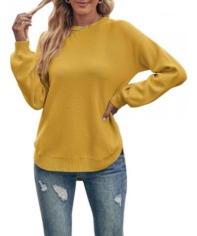 Women's 2024 Fall Long Balloon Sleeve Crew Neck Sweater Tops Waffle Knit Soft Pullover Jumper Mustard $24.00 Sweaters