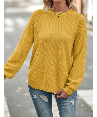 Women's 2024 Fall Long Balloon Sleeve Crew Neck Sweater Tops Waffle Knit Soft Pullover Jumper Mustard $24.00 Sweaters