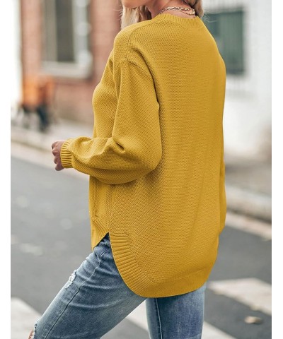 Women's 2024 Fall Long Balloon Sleeve Crew Neck Sweater Tops Waffle Knit Soft Pullover Jumper Mustard $24.00 Sweaters