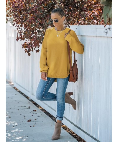 Women's 2024 Fall Long Balloon Sleeve Crew Neck Sweater Tops Waffle Knit Soft Pullover Jumper Mustard $24.00 Sweaters