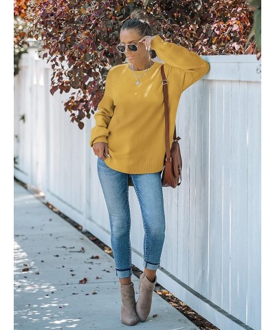 Women's 2024 Fall Long Balloon Sleeve Crew Neck Sweater Tops Waffle Knit Soft Pullover Jumper Mustard $24.00 Sweaters