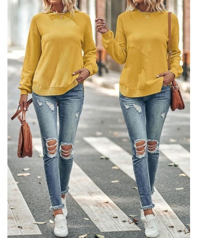 Women's 2024 Fall Long Balloon Sleeve Crew Neck Sweater Tops Waffle Knit Soft Pullover Jumper Mustard $24.00 Sweaters